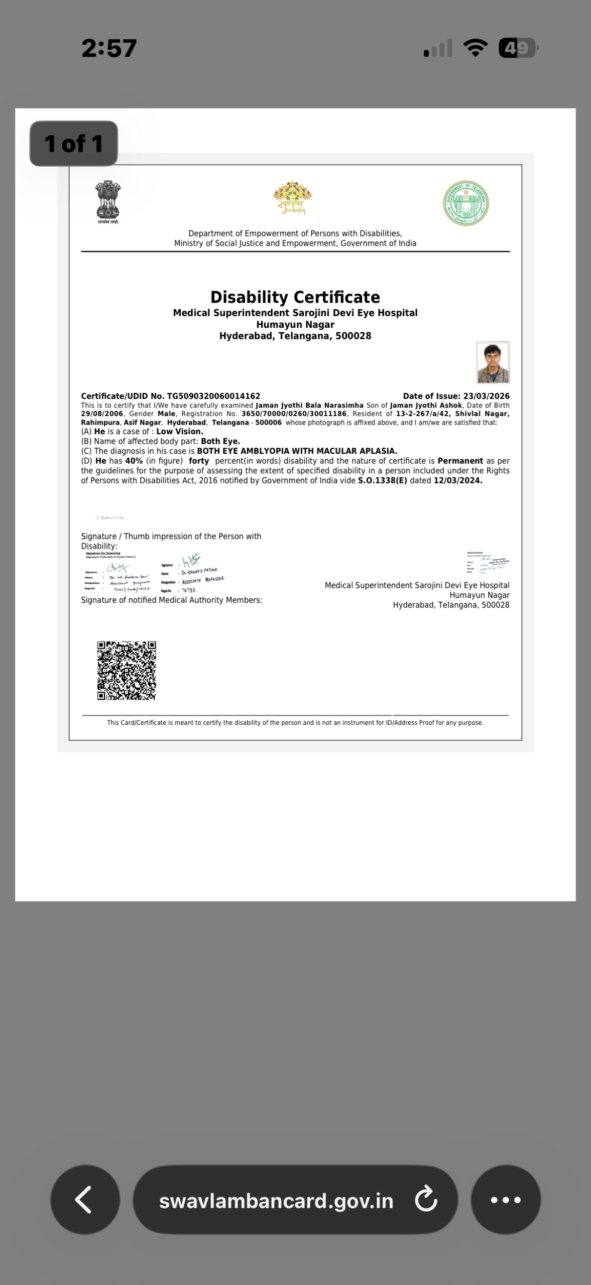 Upload Disability Certificate