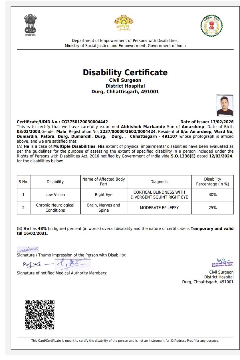 Upload Disability Certificate