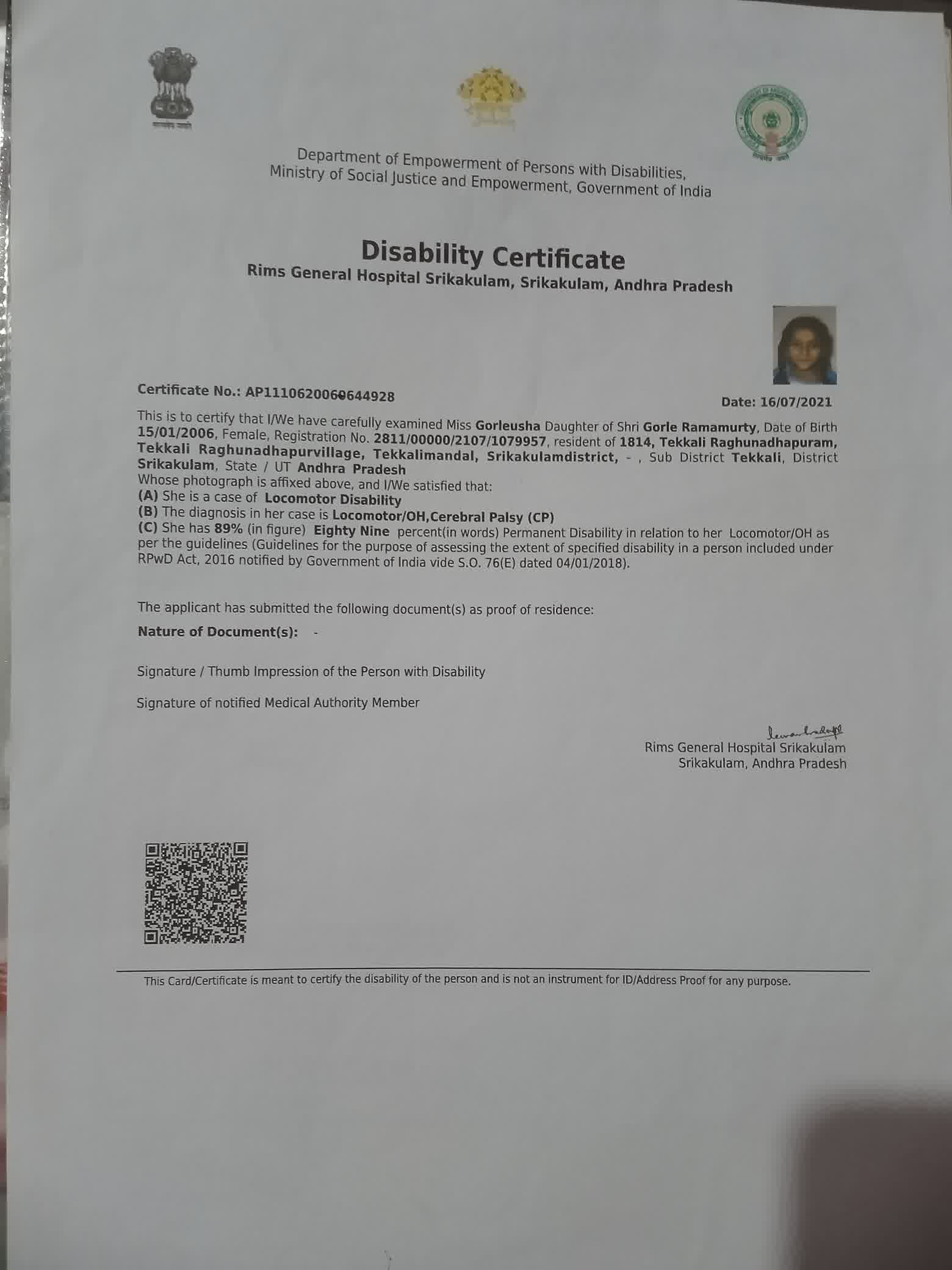 Upload Disability Certificate