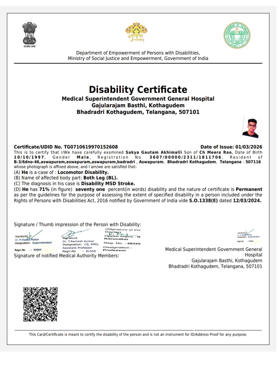 Upload Disability Certificate