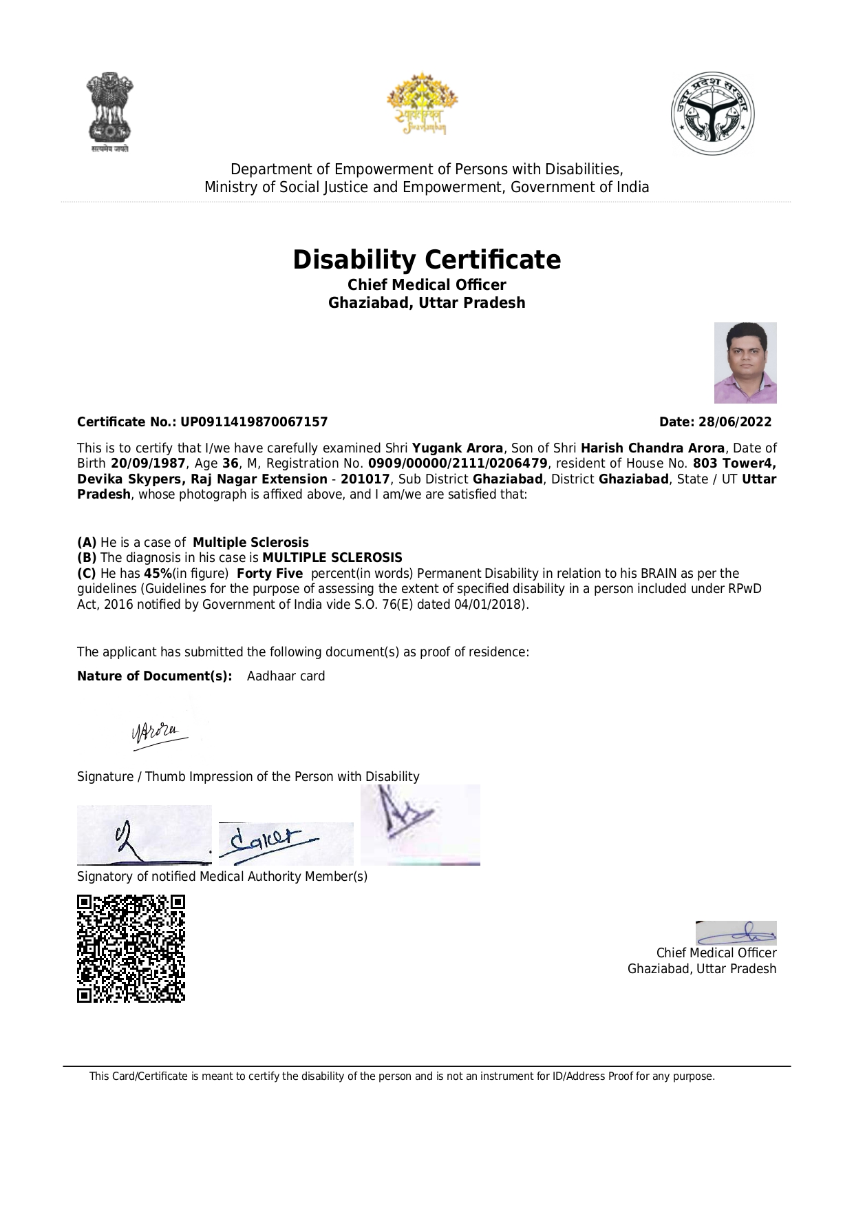 Upload Disability Certificate