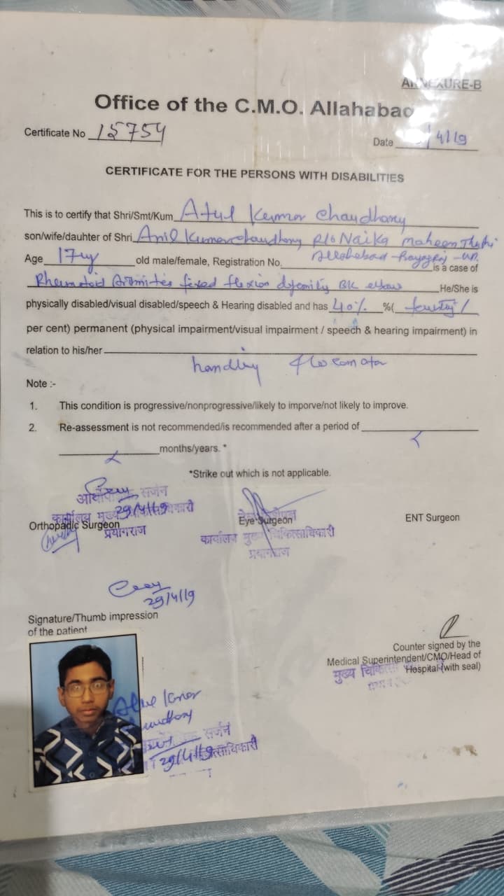 Upload Disability Certificate