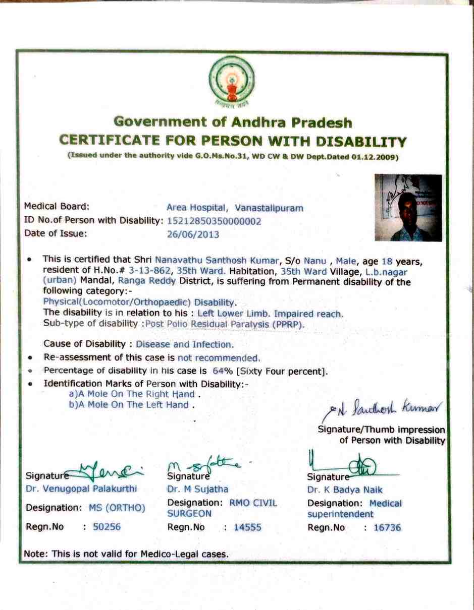 Upload Disability Certificate