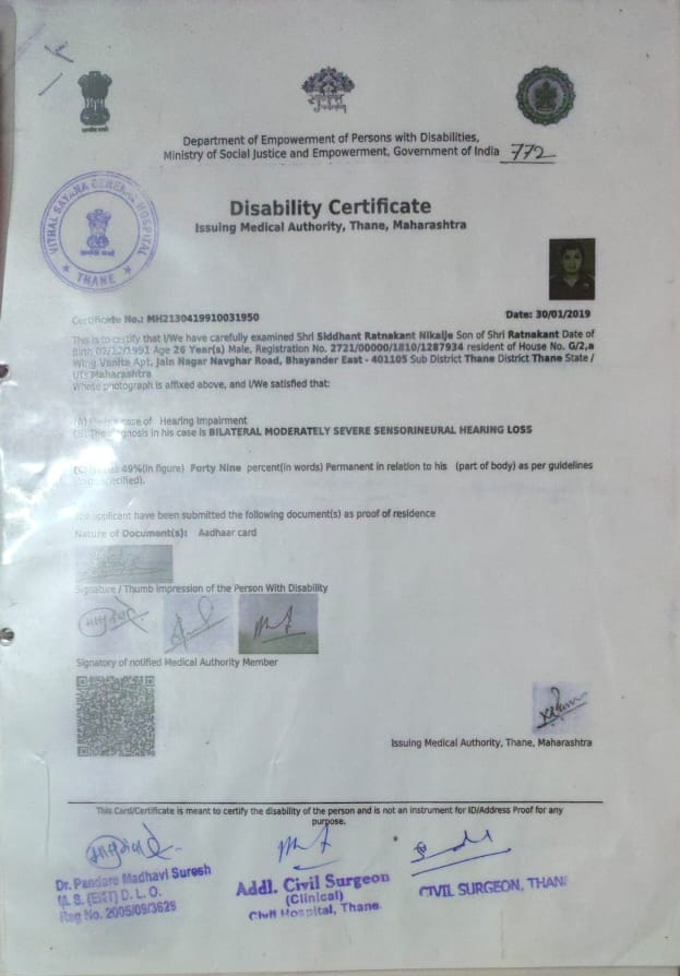 Upload Disability Certificate