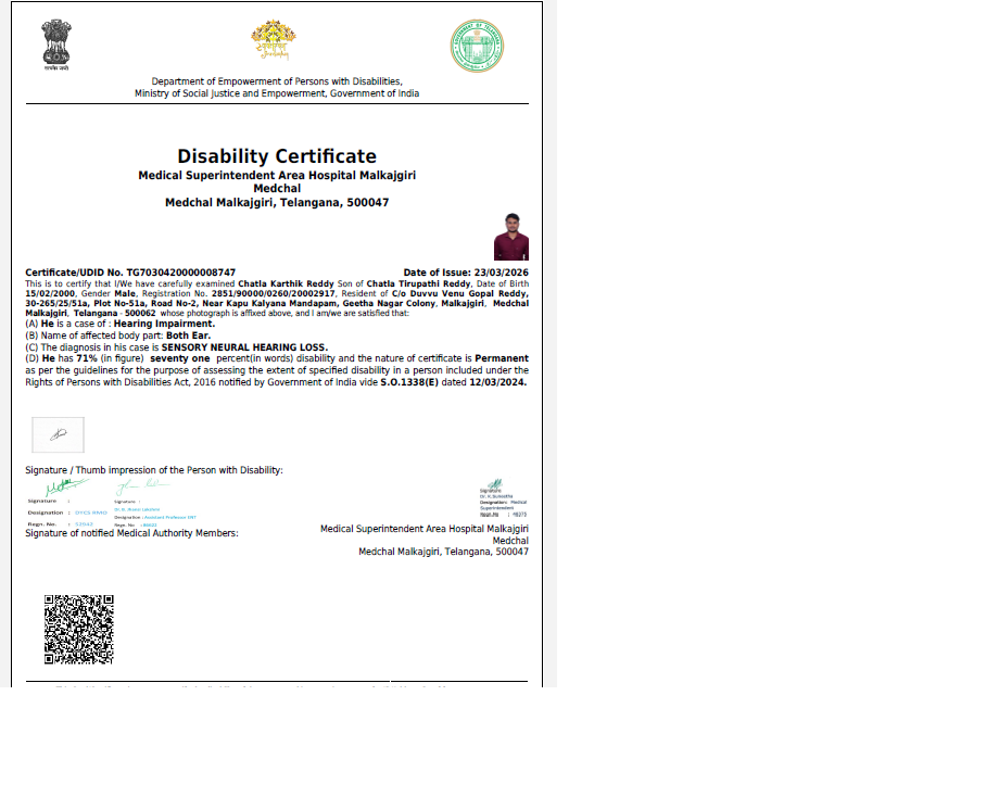 Upload Disability Certificate