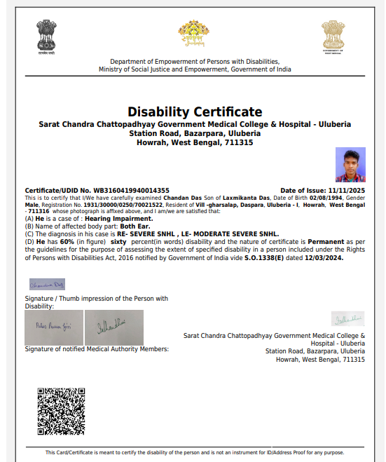 Upload Disability Certificate