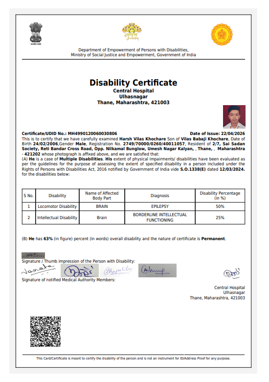 Upload Disability Certificate