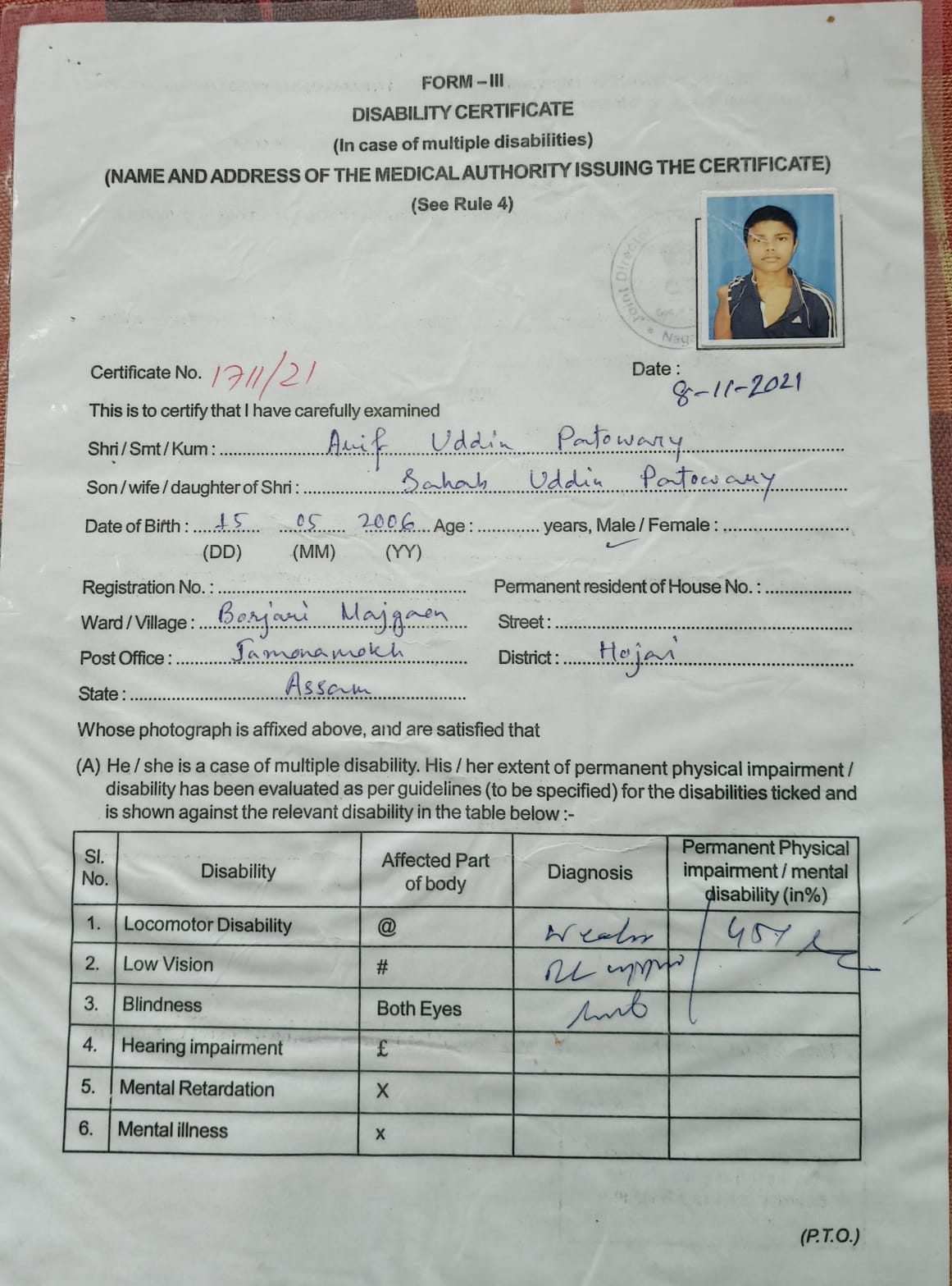Upload Disability Certificate