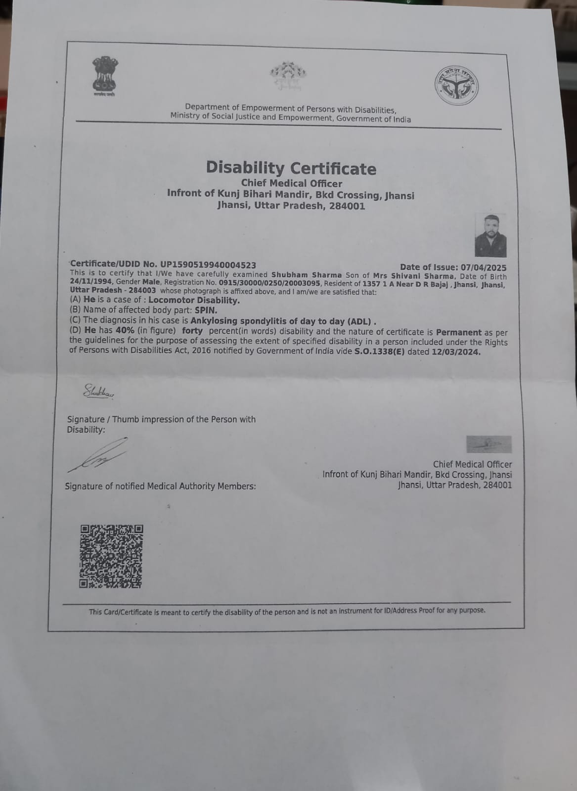 Upload Disability Certificate