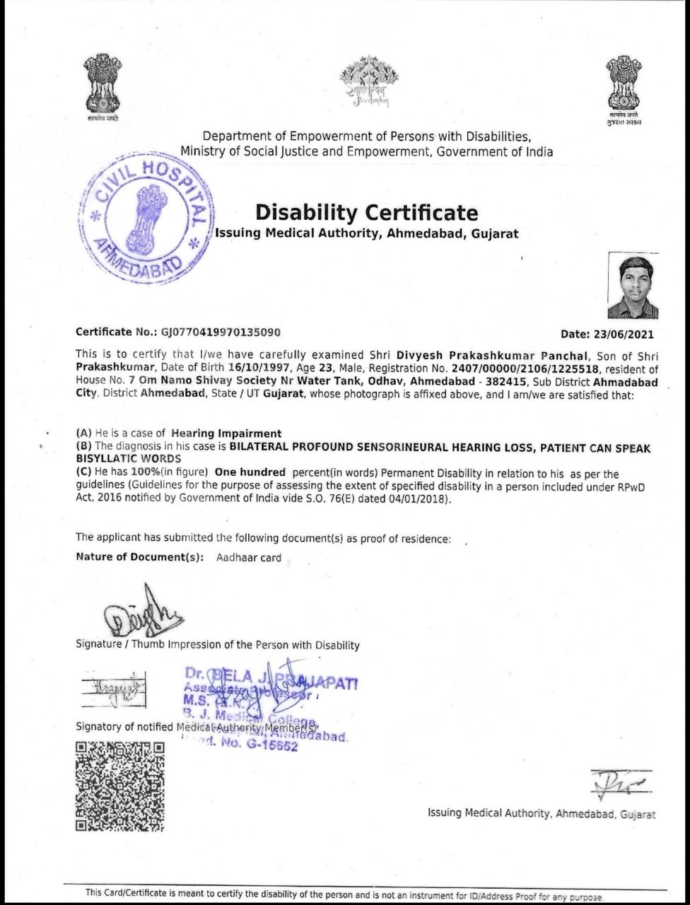 Upload Disability Certificate