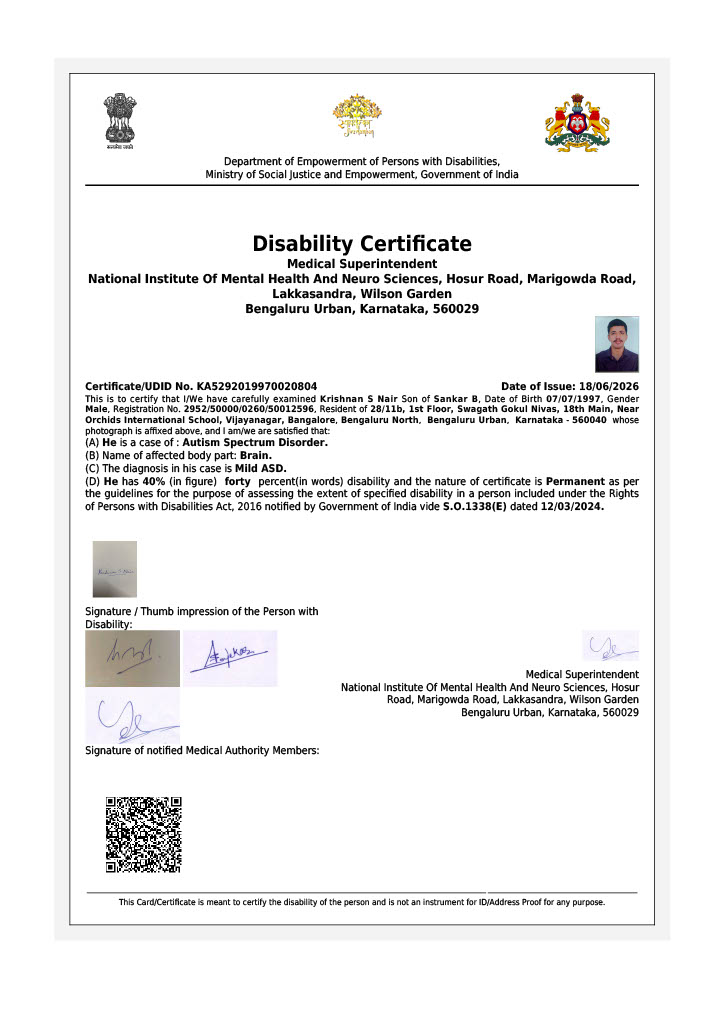 Upload Disability Certificate