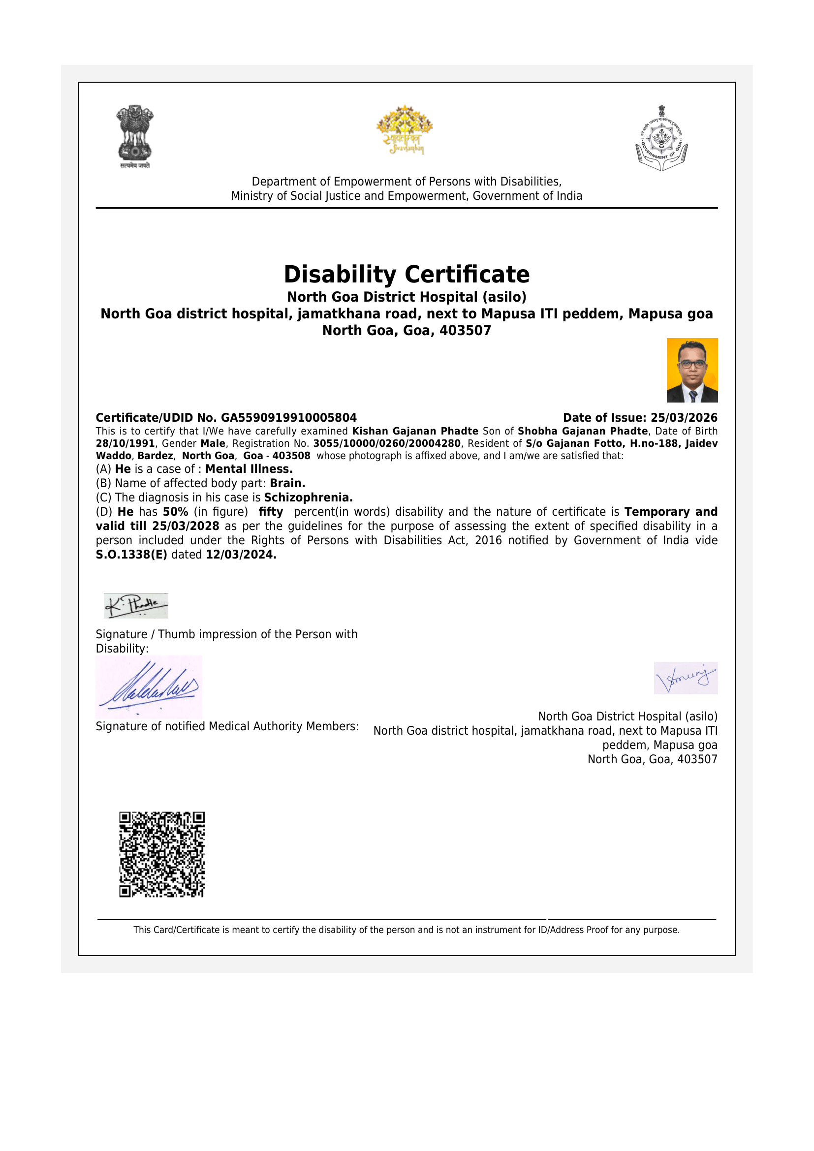 Upload Disability Certificate