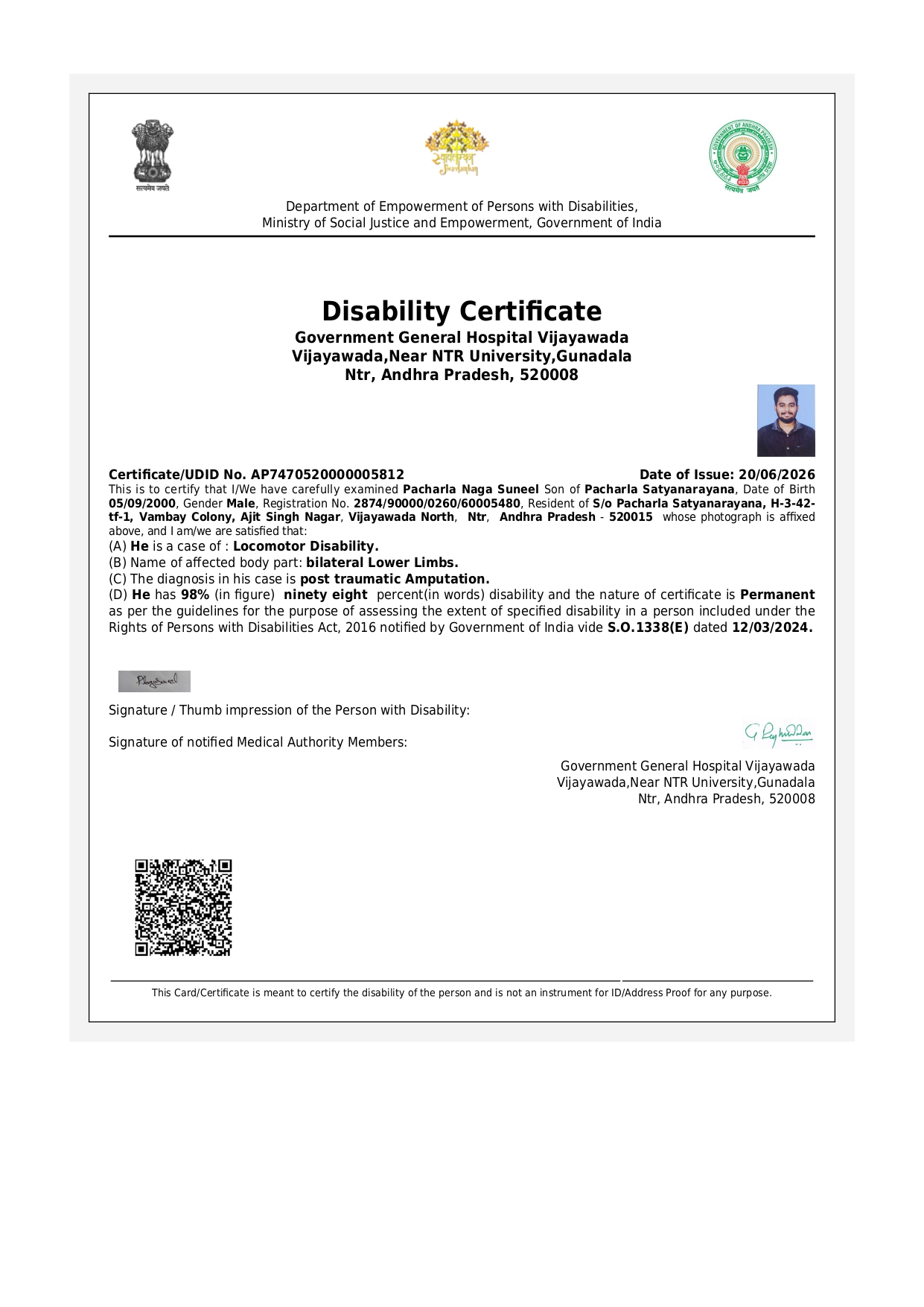 Upload Disability Certificate