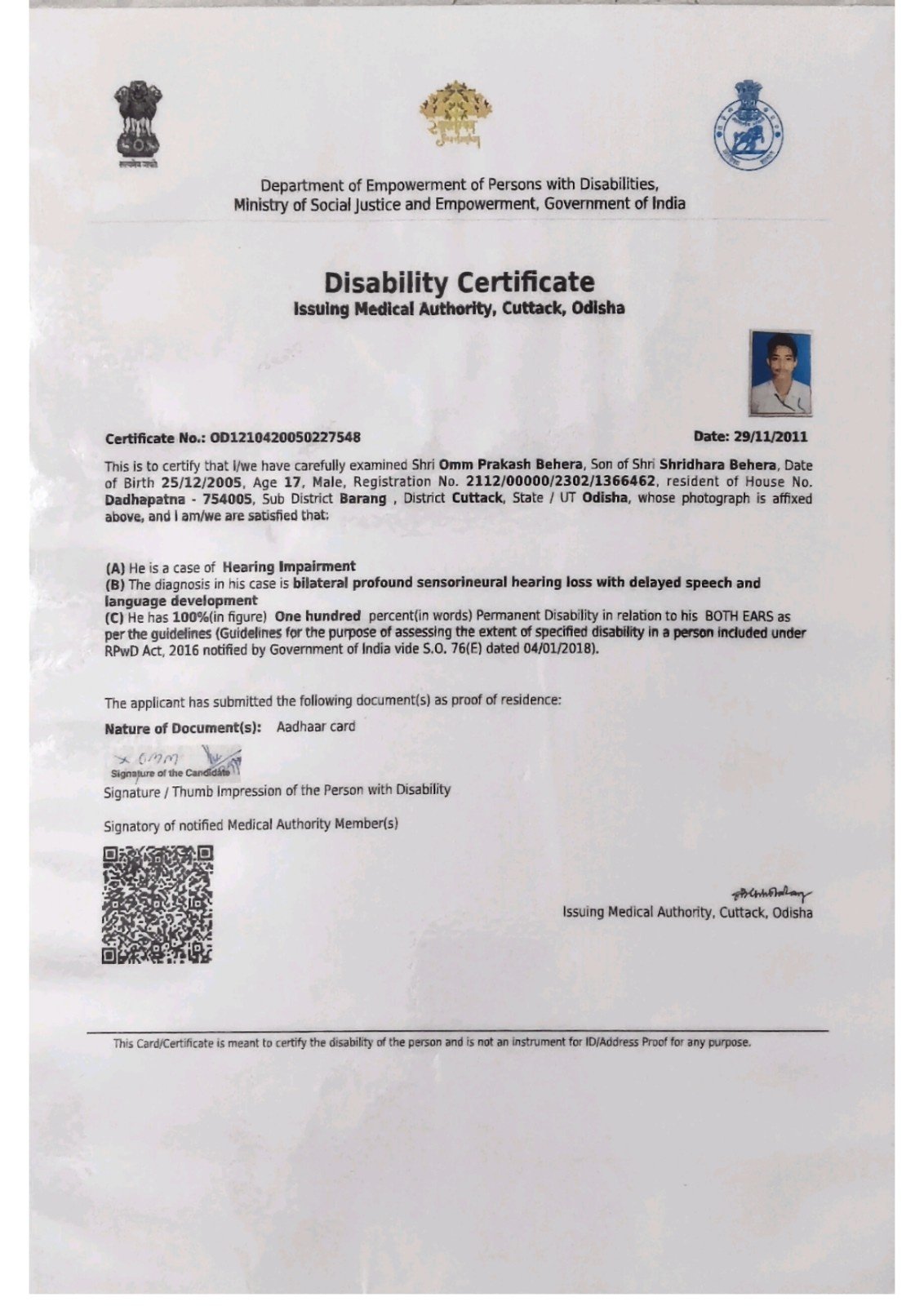 Upload Disability Certificate
