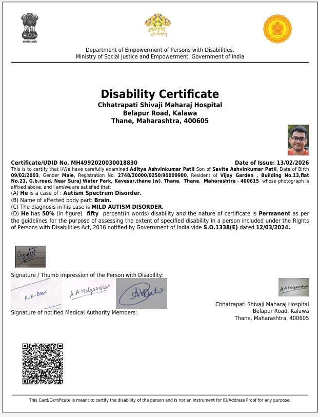 Upload Disability Certificate