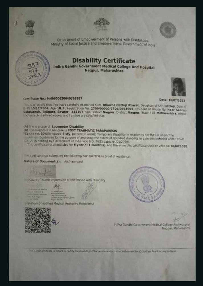 Upload Disability Certificate