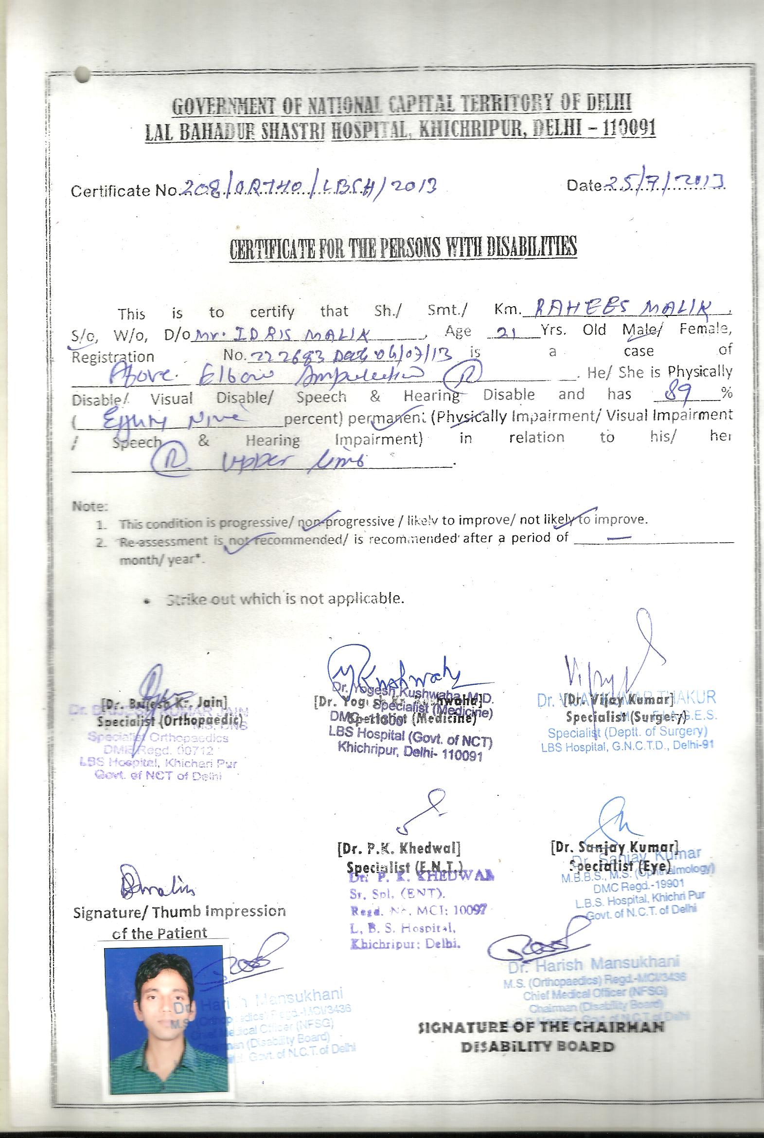 Upload Disability Certificate