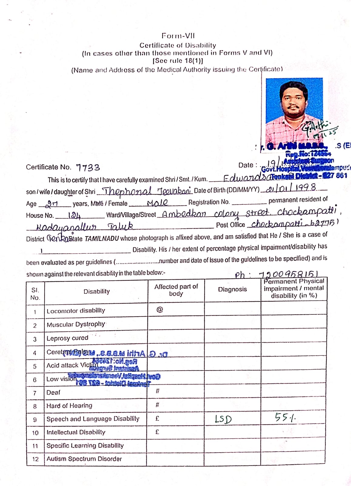 Upload Disability Certificate