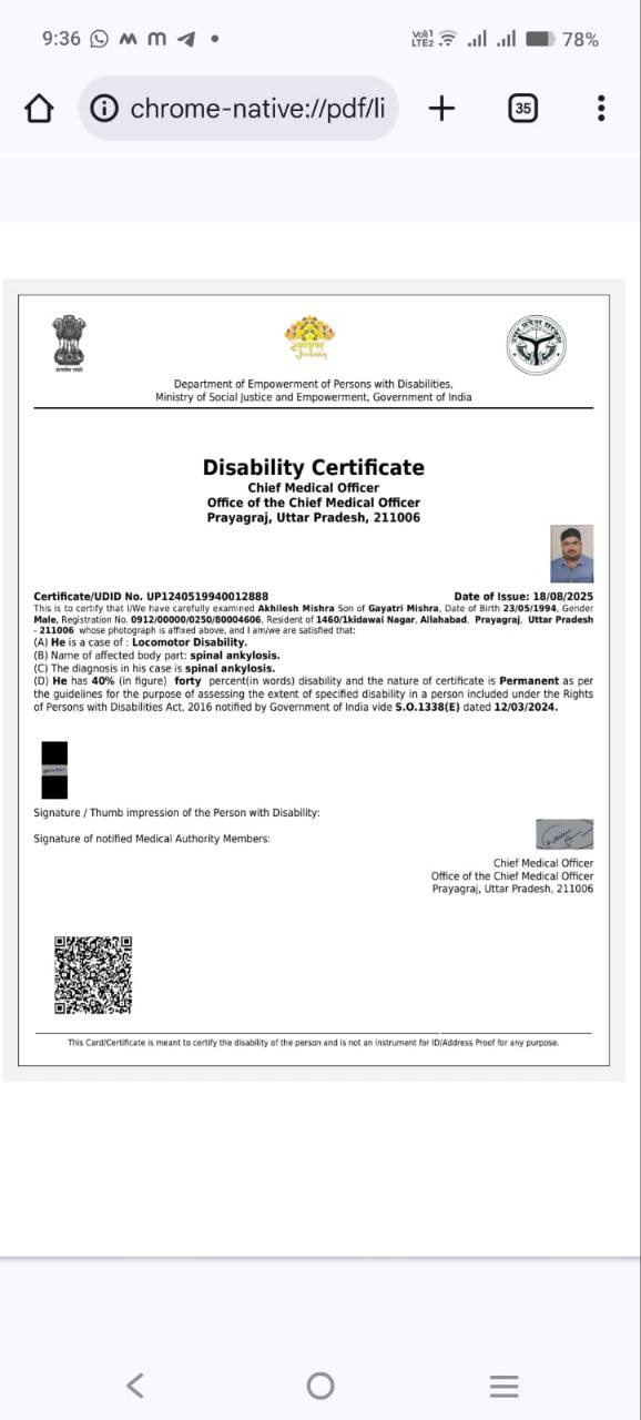 Upload Disability Certificate