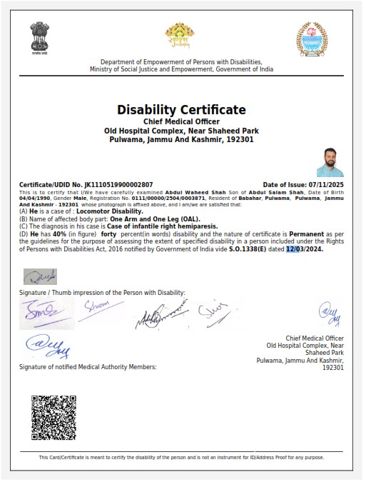 Upload Disability Certificate