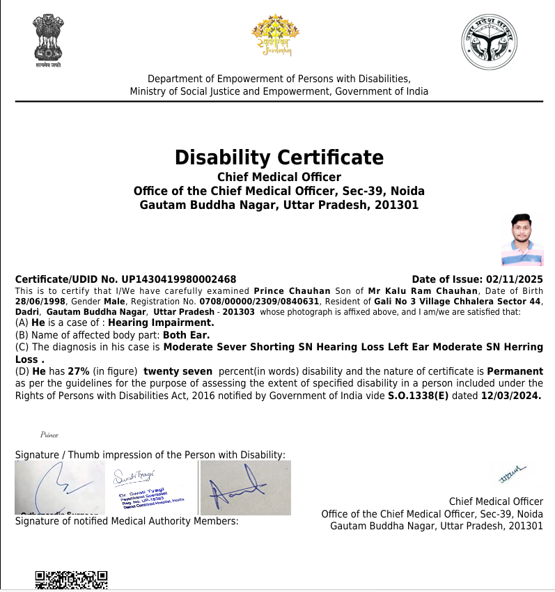 Upload Disability Certificate