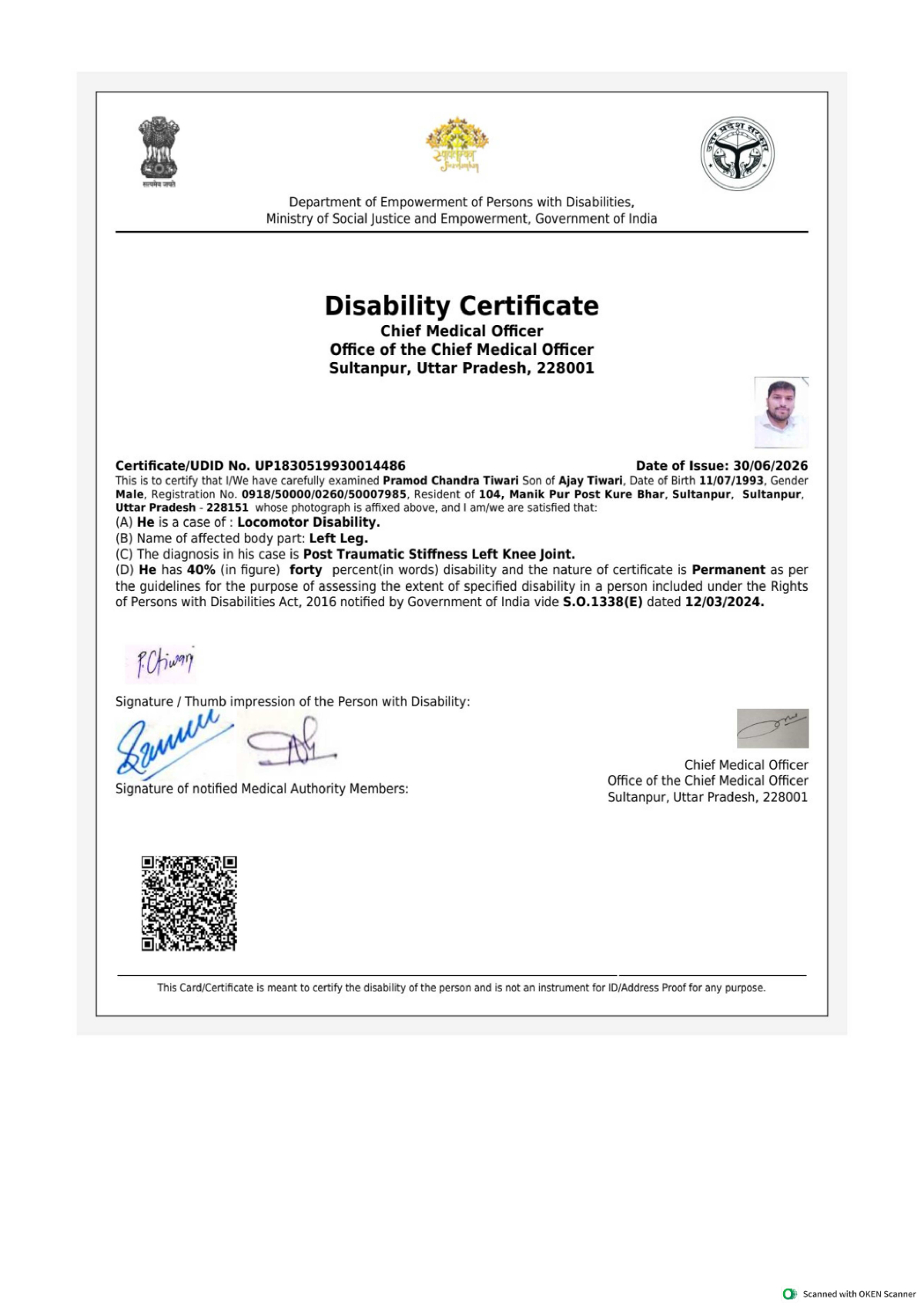 Upload Disability Certificate
