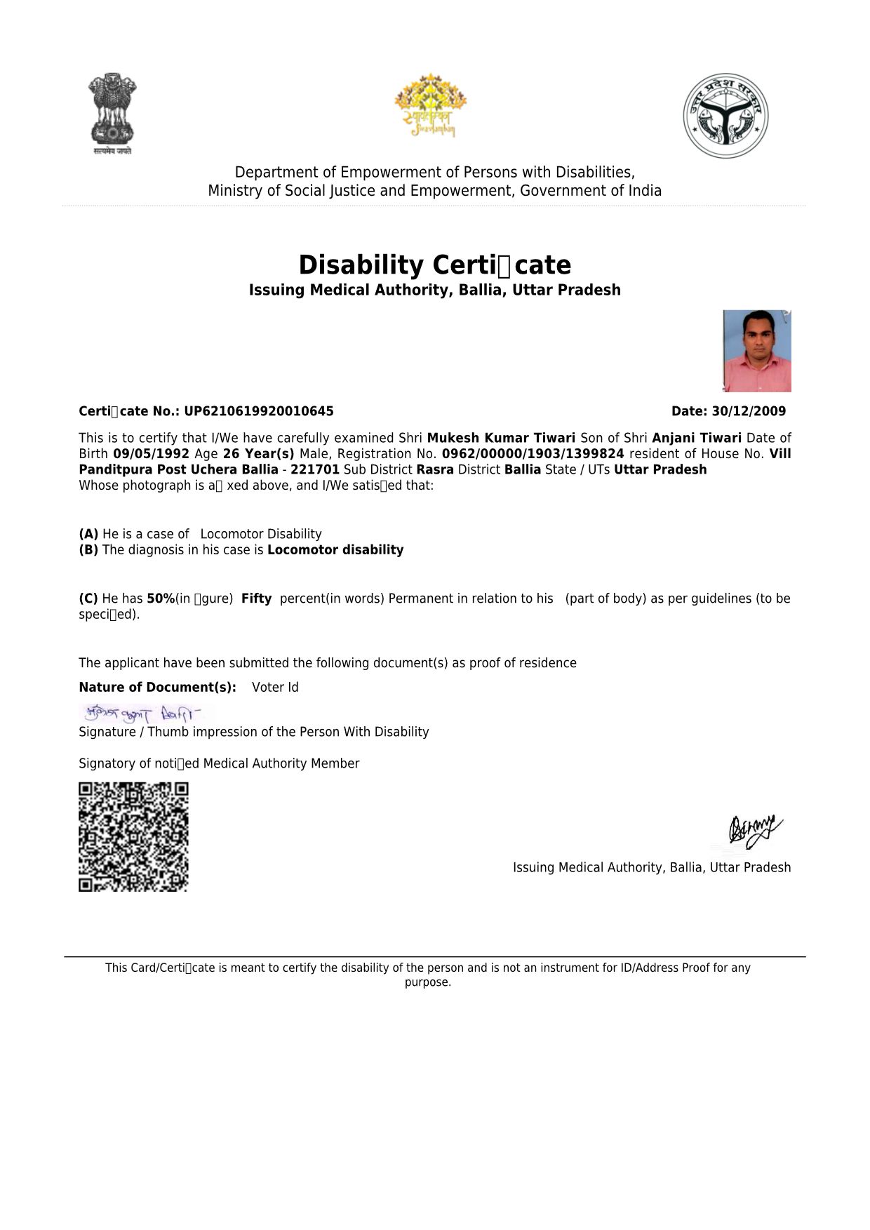 Upload Disability Certificate