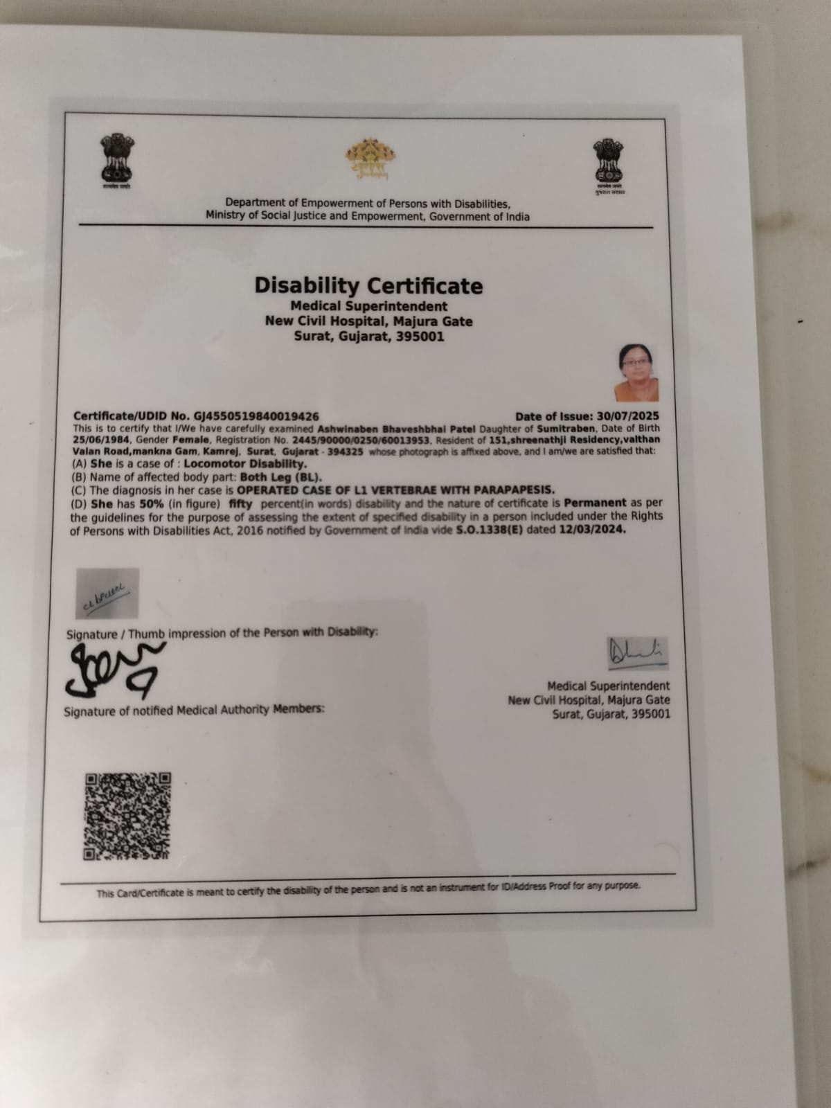 Upload Disability Certificate