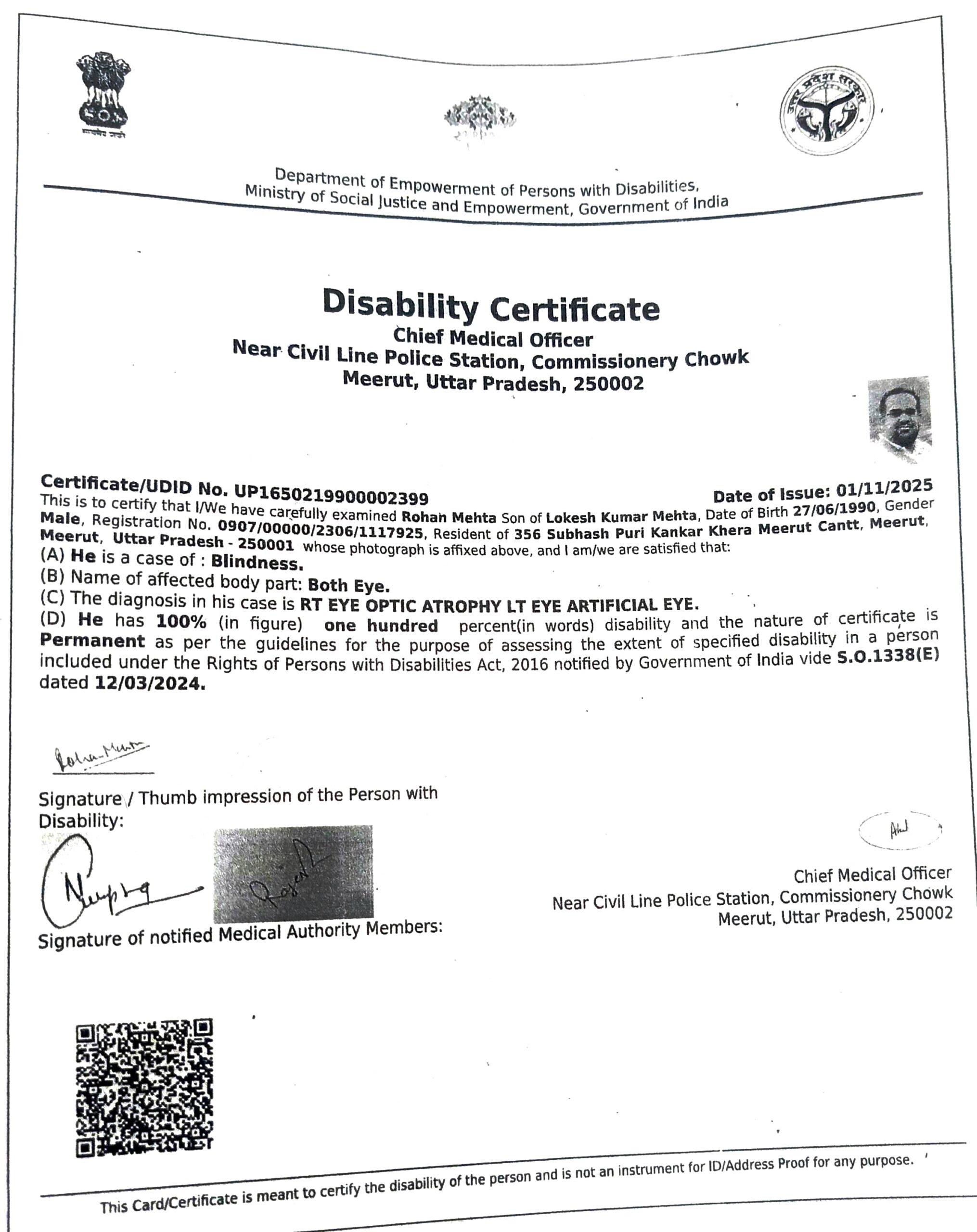 Upload Disability Certificate