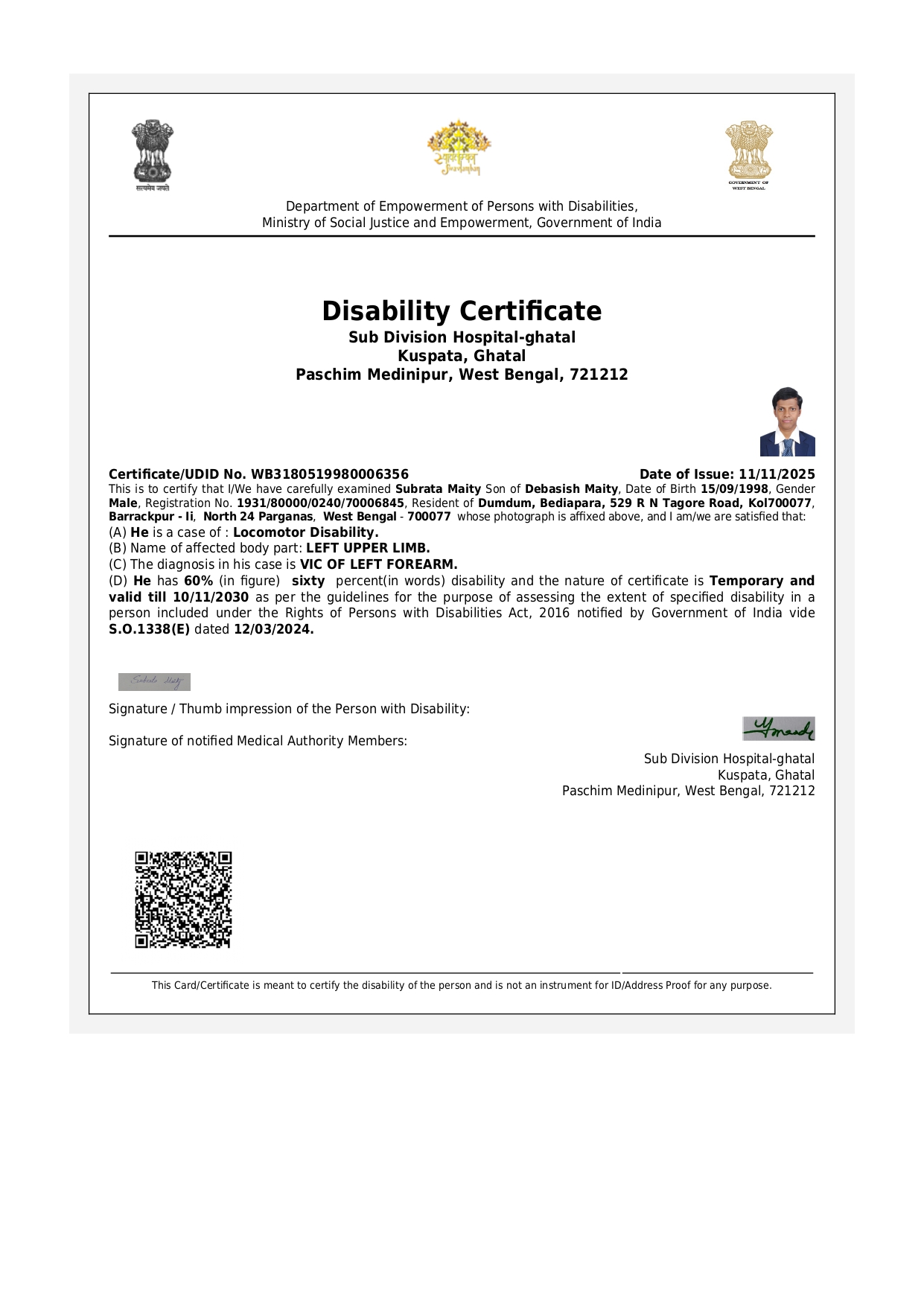 Upload Disability Certificate