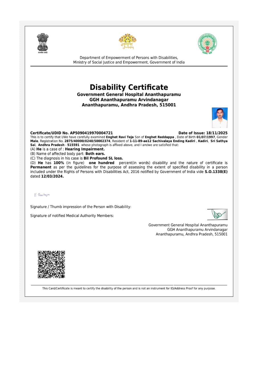 Upload Disability Certificate