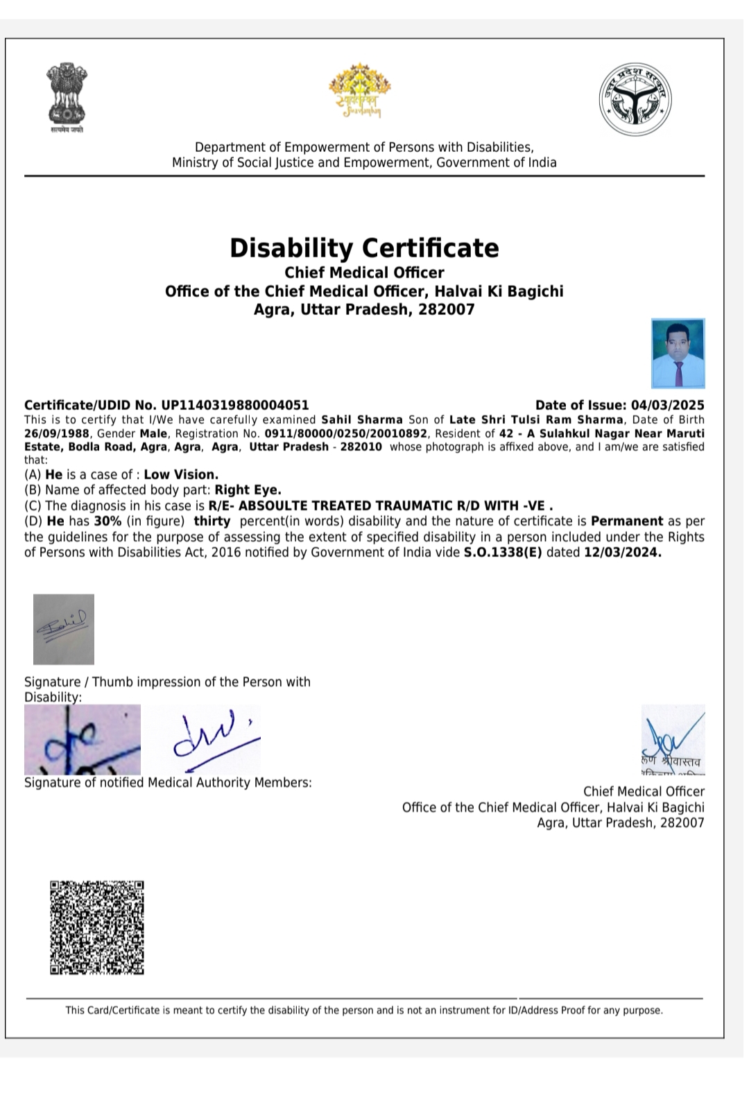 Upload Disability Certificate
