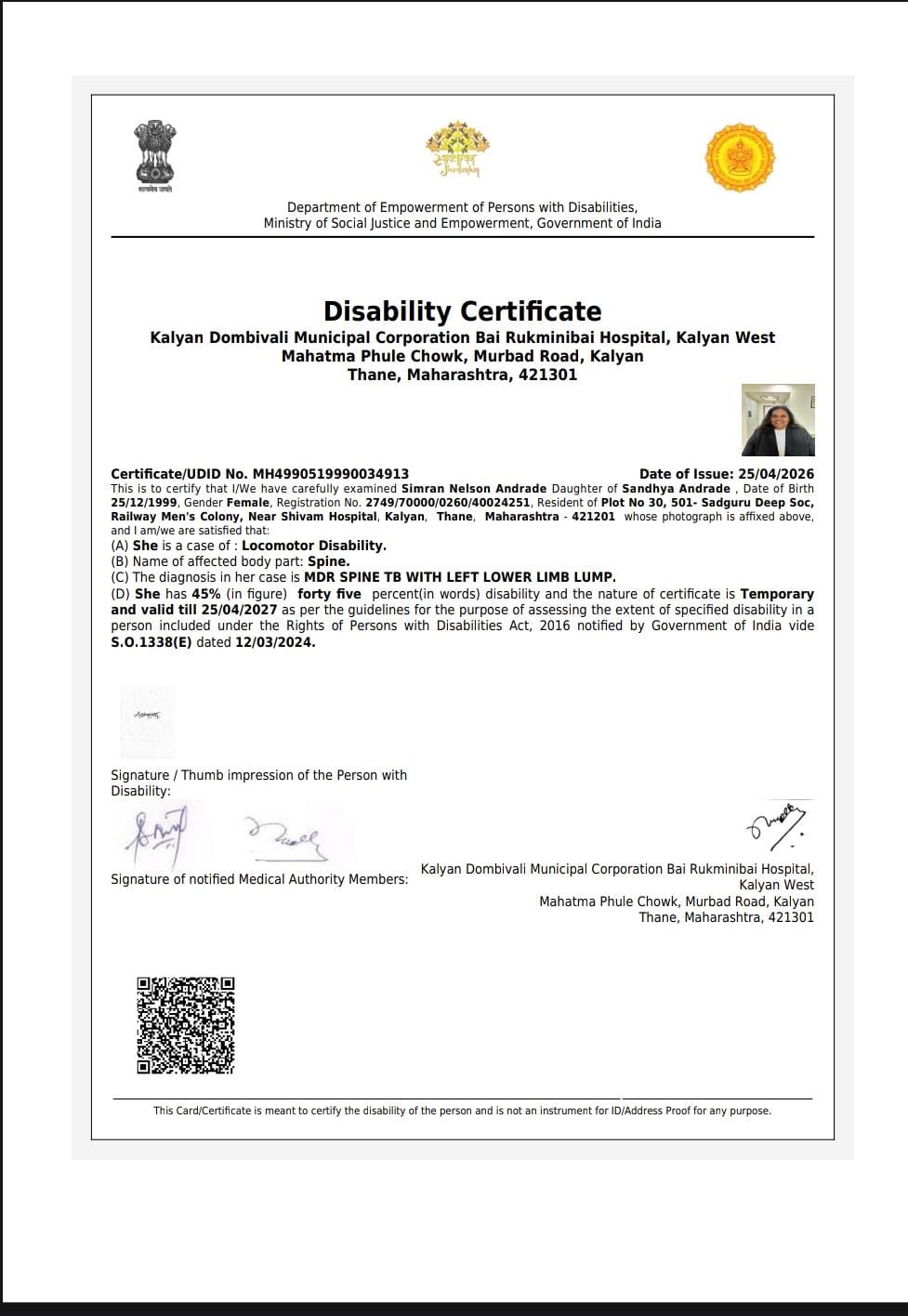 Upload Disability Certificate
