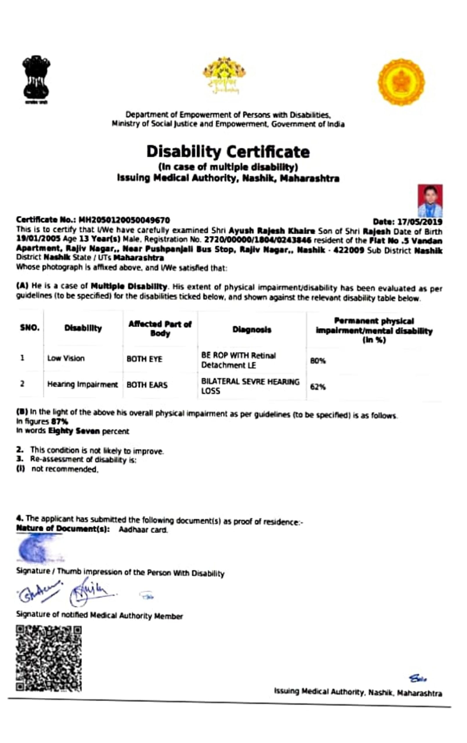 Upload Disability Certificate