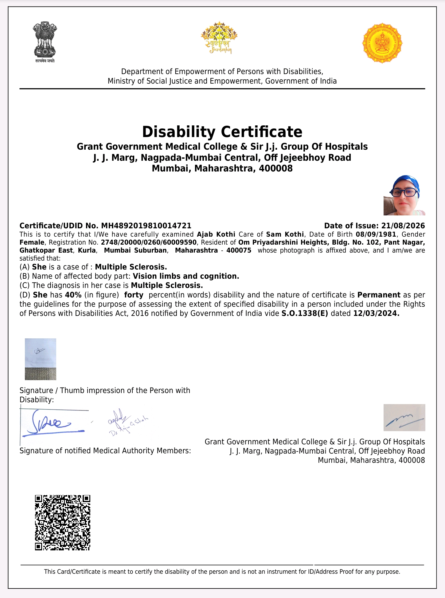 Upload Disability Certificate