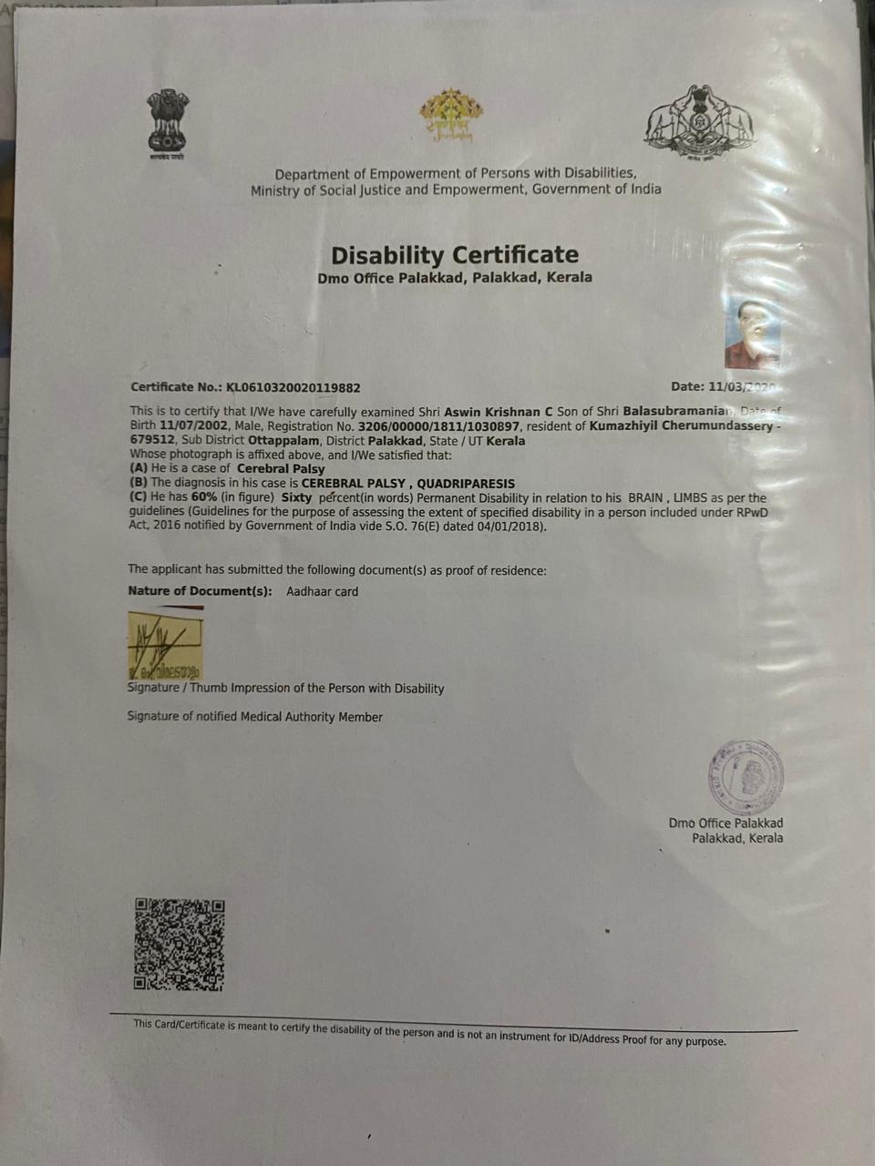 Upload Disability Certificate