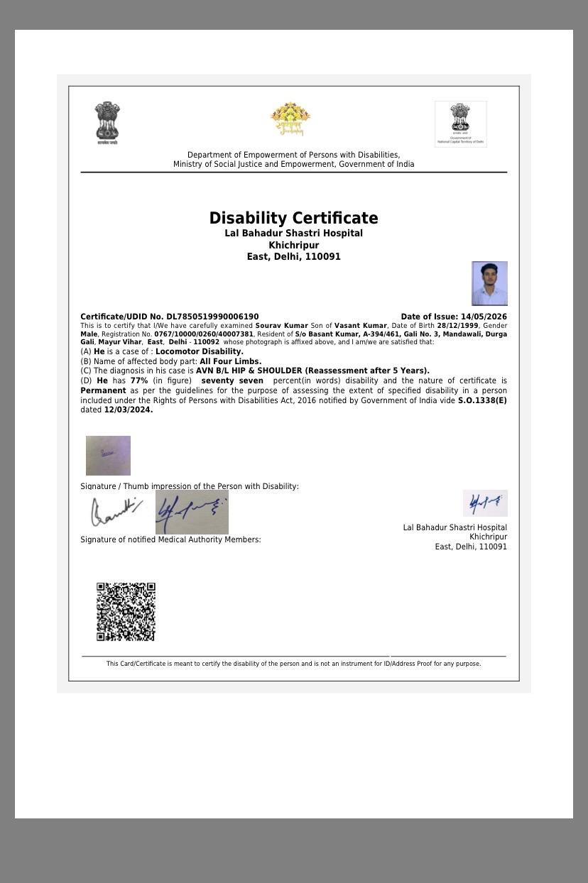 Upload Disability Certificate