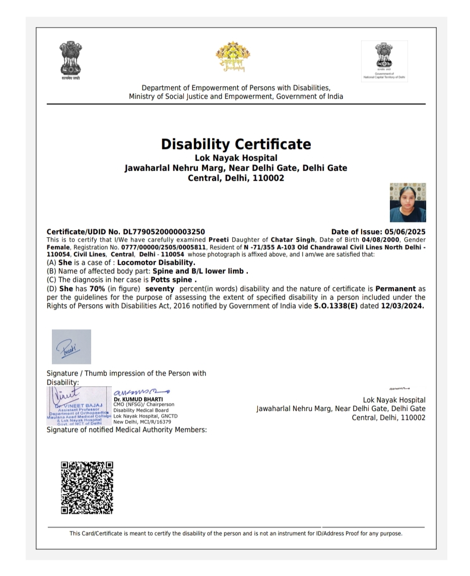 Upload Disability Certificate