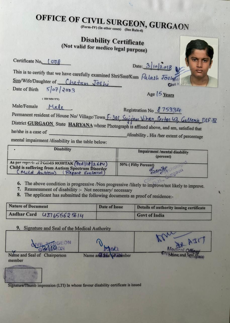 Upload Disability Certificate