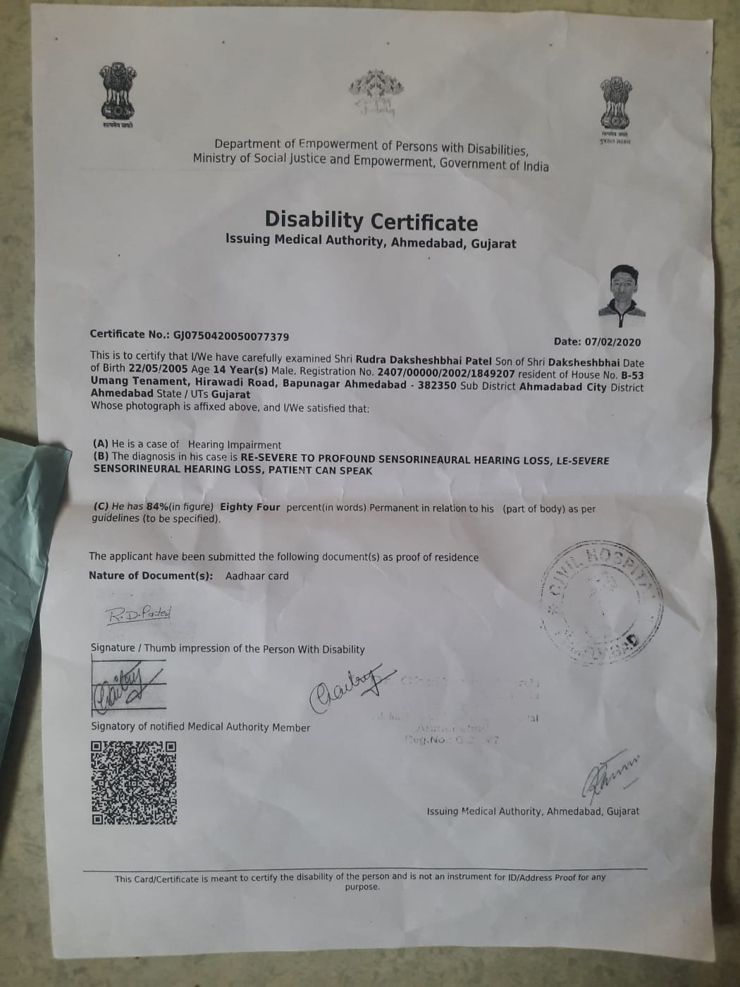 Upload Disability Certificate