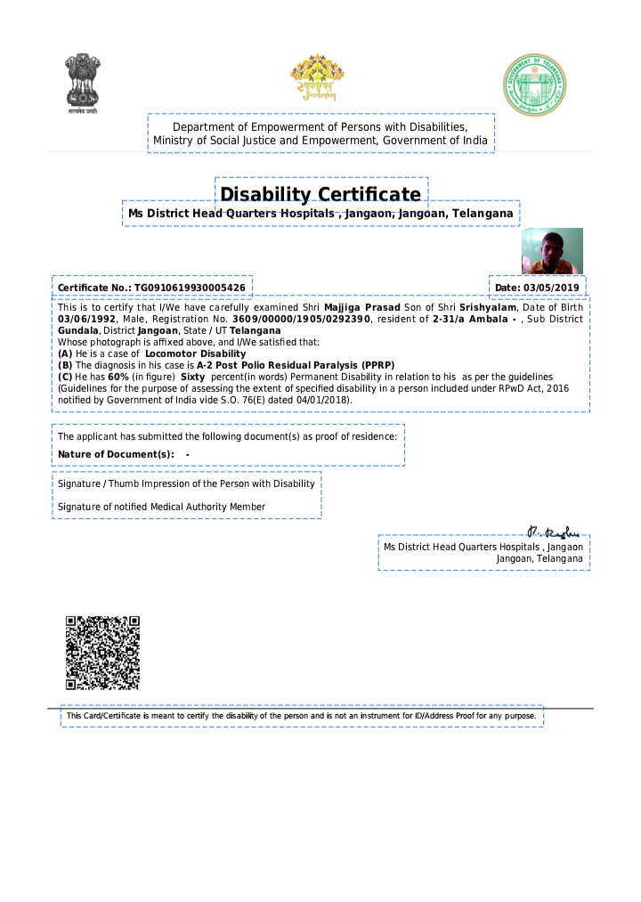Upload Disability Certificate