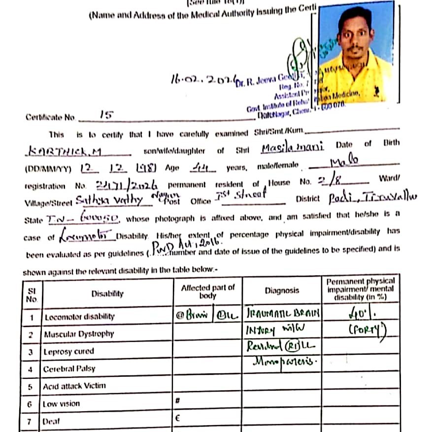 Upload Disability Certificate